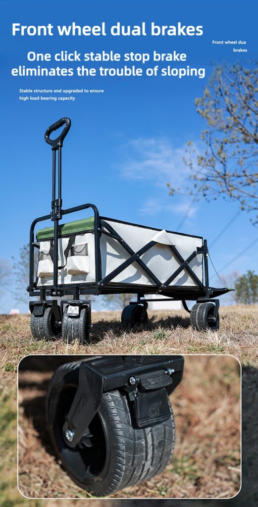 Trailer front wheel dual brake system for one-click stable stopping on slopes