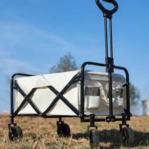 Happy family enjoying outdoor camping and adventure with a versatile utility cart in nature