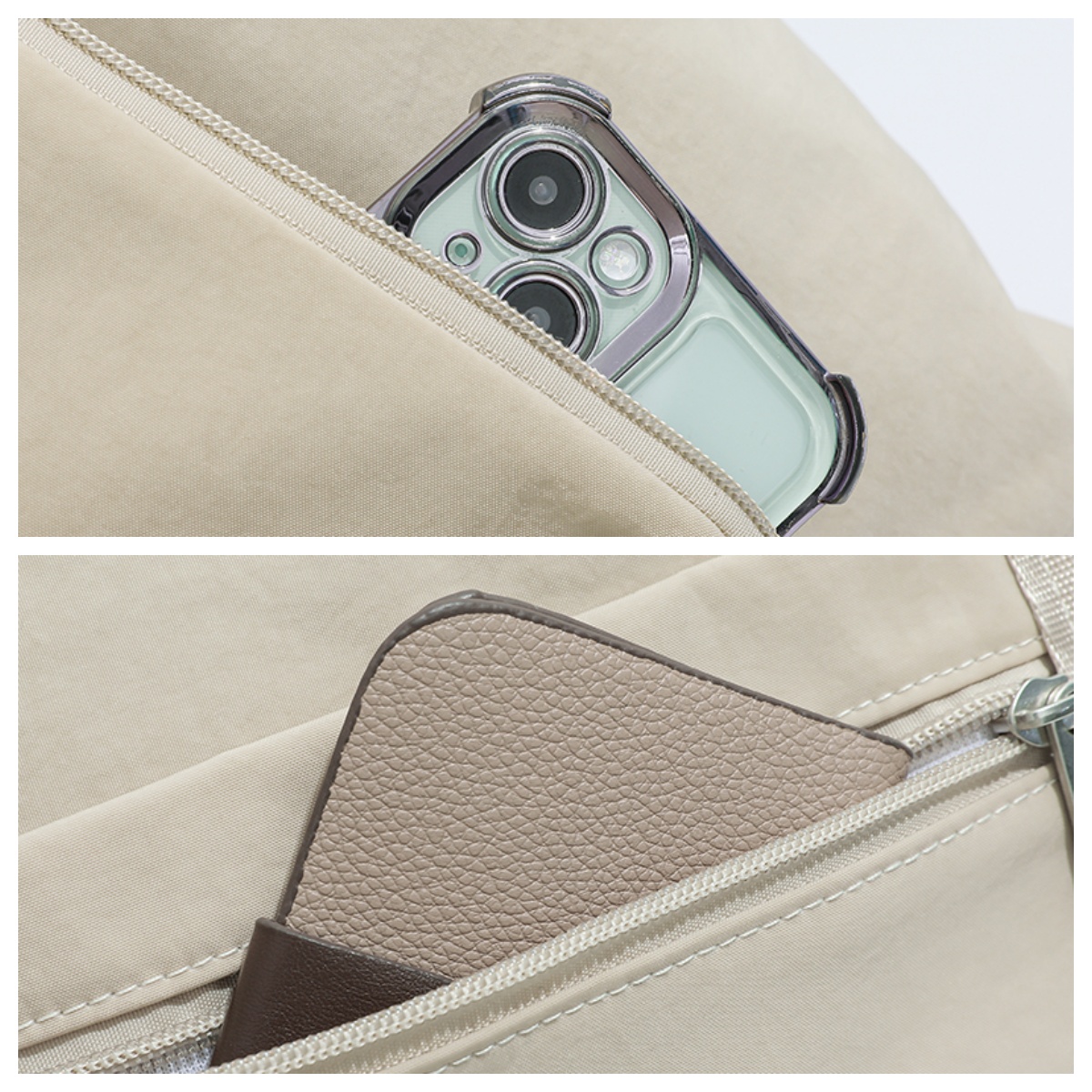 There is an elastic storage pocket on the side of the sports travel bag, which is convenient for storing water cups or umbrellas.