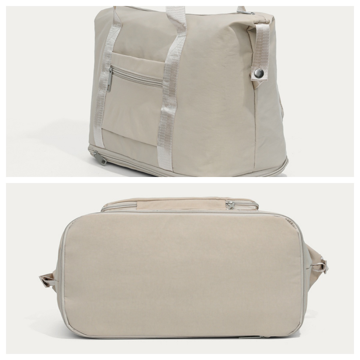 A close-up of the bottom and sides of a waterproof sports travel bag, showcasing the reinforced base and wear-resistant fabric craftsmanship.