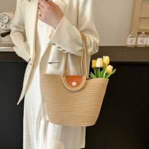 Main display image of a large-capacity waterproof canvas tote bag for ladies, showcasing a simple commuting design.